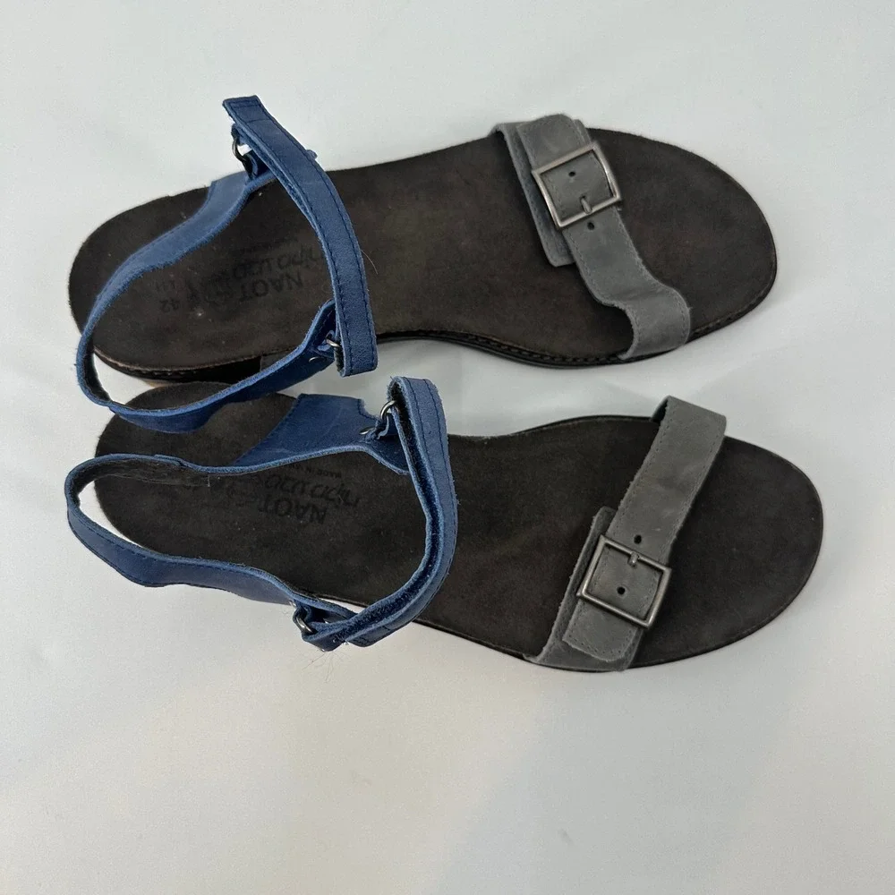 Naot Women BOHO Leather‎ Wedge Buckle Blue Sandal Vintage Sizes 42 EU 11-11.5 US